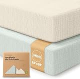 2-Pack Muslin Mini Crib Sheets for Boys, Girls -38x26 Pack and Play Sheets Fitted, Organic Cotton,Compatible with Graco Pack N Play Mattress,Neutral Toddler Playard Bedding,Soft Breathable(Willow)