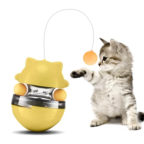 KOOBULL Interactive Cat Toys, Exercise Tumbler for Indoor Cats, 3-in-1 Tumbler Catnip Toy, Yellow