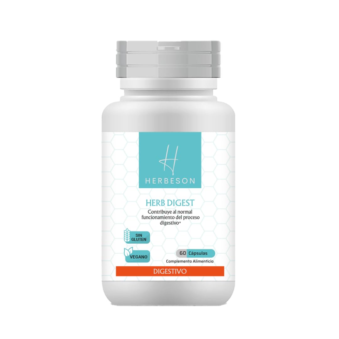 Confort digestivo y vientre plano con Alcachofa, Hinojo y Jengibre – HERBESON HERB DIGEST | Complemento vegano sin gluten con enzimas digestivas y Piña – 60 cápsulas (60)