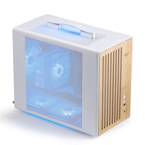 darkFlash Funda portátil Micro-ATX para PC con asa, mini torre MATX con madera, con 1 ventilador ARGB PWM, puerto tipo C, compatible con 240 AIO, enfriador de 165 mm, escritorio compacto simple