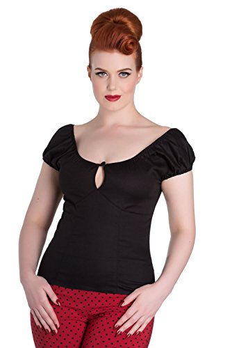 Hell Bunny Bardot Polka Top Chemisier de Rockabilly Années 1950 - Noir (S - FR 38)