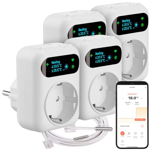 revolt Thermostate Heizung WiFi: 4er-Set WLAN-Steckdosen-Thermostat, Heiz- & Klimageräte, App, Sensoren (Wireless Thermostat-Steckdose, Smart Home...