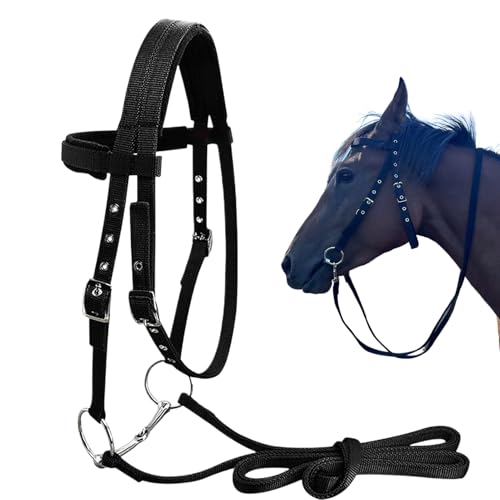 バックル付き馬ホルター|摩擦摩擦馬術愛好家を減らすための3バックル、調節可能な手綱、ウェビング手綱、乗馬用品、馬の手綱ヘッドバンド、厚めのホルターネック、乗馬用具、馬具ヘッドバンド、取り外し可能な鞍の馬のアクセサリー, 喉のラッチブライドルストラップを備え