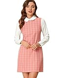 Allegra K Women's Christmas Peter Pan Dress 60s Color Block Mini Long Sleeve Dresses Small Pink