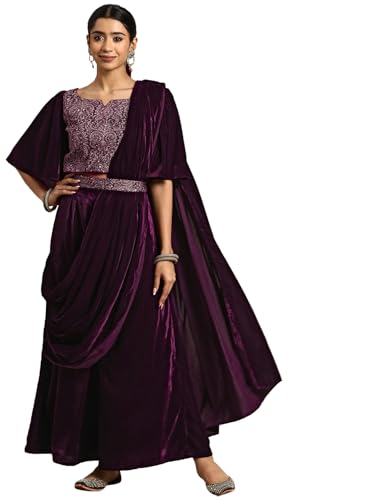 Image of Libas Womens Embroidered Velvet Saree for Women