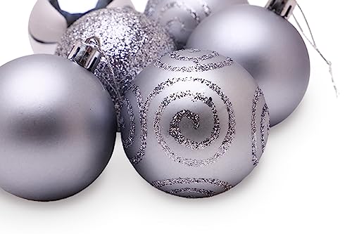 Christmas Concepts® Pack of 10-60mm Christmas Tree Baubles - Shiny, Matte & Glitter Decorated Ornaments (Graphite Grey)