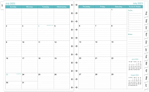 2023-2024 Monthly Planner Refill, 18 Months Refill Planner Runs From July 2023 To December 2024, 11-Disc Discbound Refill Calendar, Two Pages Planner Refills With Tabs, Letter Size, 8.5" X 11", Leaf #TOP3