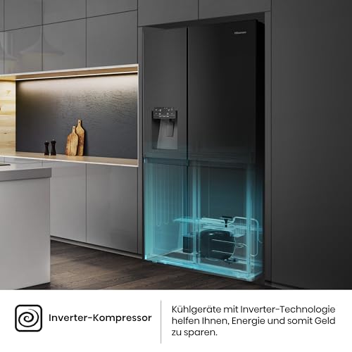 Hisense RS818N4TFC Side by Side – Kühl-Gefrierkombination, EEK C, Eis-Wasserspender, LED Display, Total No Frost, Multi Air Flow, Fast Freeze, schwarz