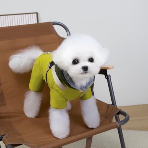 Izefia Hundemantel Haustierbekleidung Overall Winddicht Kaltes Wetter Mäntel 4 Beine Jacke Geschirr Brustgurt Warm Winter Dicke Kleidung Wasserdicht Schneedicht Baumwollmantel für Kleine Hund Katze