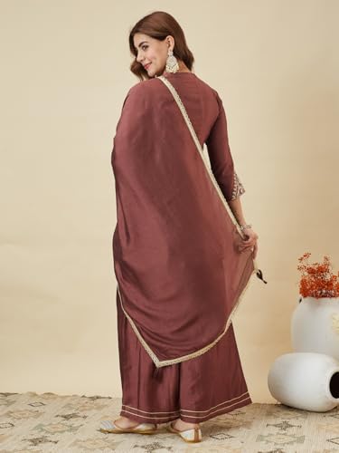 Image of MOKOSH Women's Silk Embroidery Kurta Sharara with Dupatta | Kurta Set | Embroidered |Indian Kurta Outfit with Sharara | 3 Piece Outfit |Straight Ethnic Suit 4 Colour Options Available
