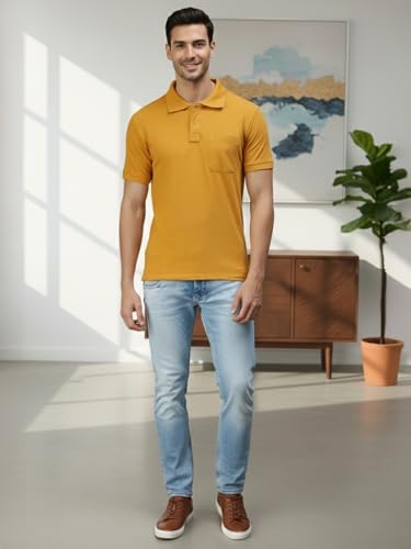 Image of Lux Cozi Men's T-Shirt with Chest Pocket | Polo T-Shirt for Man | Plain Casual Stylish | Half Sleeve| Cotton Blend Collar Polo T-Shirts for Men