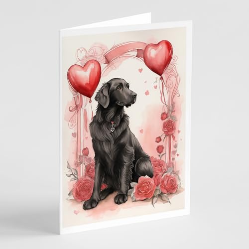 Caroline's Treasures DAC4438GCA7P Flat-Coated Retriever Valentine Roses Greeting Cards Pack of 8 Blank Cards with Envelopes Whimsical A7 Size 5x7 Blank Note Cards