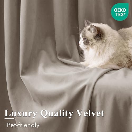 Image of Camel Beige Velvet Curtains for Decor Extra Long, W52xL108, 2 Pcs | 300GSM Thick Soft Fabric, Light Blocking, Summer Heat Insulated, Pinch Pleat Window Covering for Studio, Dining Room, Kitchen