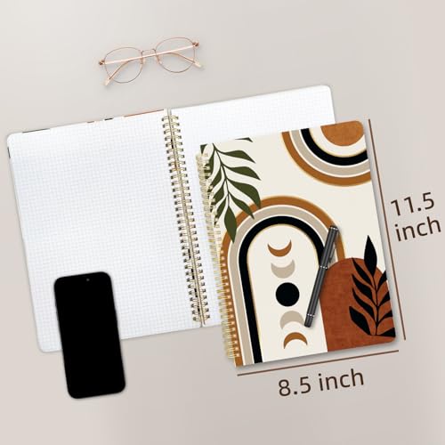 Image of Cute Spiral Notebook 8.5 x 11 Graph Paper Journal A4, Moon Boho | 70 page, Note Book with Pocket, Large, Big, Hard Cover, Aesthetic, Pretty Design, for Women, Girls, Kawaii