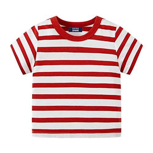 LittleSpring Boys Girls T Shirt Rainbow Striped Cotton Crewneck Tees for Kids Fashion