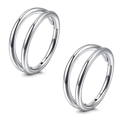 JFORYOU 2 aros de nariz dobles de 16G/18G/20G con bisagras, de acero quirúrgico 316L, para cartílago, caracola, tragus, piercing corporal, joyería para mujeres y hombres, plata y oro, 16G, Metal