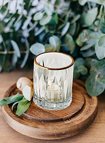 Serene Spaces Living Set Of 4 Etched Stripes Glass Votive Holders With Gold Rim, Ideal For Wedding Decorations, Parties, Events, Measures 3" Tall And 2.5" Diameter #TOP4