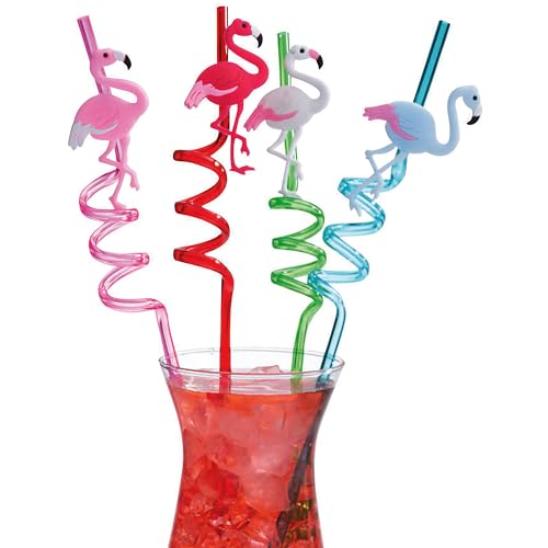 12 Pitillos Flamingo Divertidos de Plástico Reutilizables miniatura 2