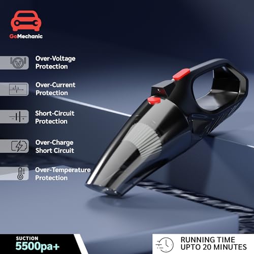 Image of GoMechanic Wireless Portable Vacuum Cleaner for Home and Car - 120 Watts Motor High Suction Power 5500PA - Dust Cleaner for Pet Hair, Sofa - Cordless Mini Vacuum Cleaner - HEPA Filter (GMA VC 006)