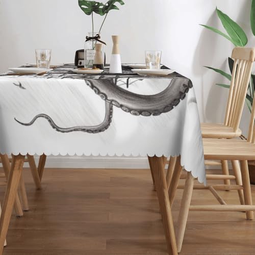 Nappe de table rectangulaire antitache motif pieuvre et bateau