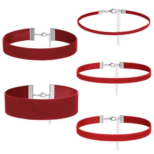 TIESOME Lot de 5 colliers ras-du-cou rouges pour femmes, en velours rouge, ensemble multicouche, style classique, collier ras-du-cou réglable, couleur noire,...