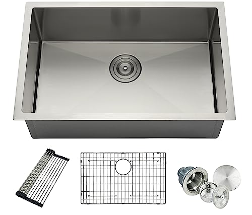 5Th Ave Fixtures 28 Inch Undermount Kitchen Sink Set, 304 Stainless Steel, 10 Inch Deep Single Bowl, Real 16 Gauge 28"X18.5"X10" #TOP19