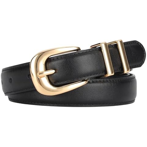 ALAIX Women's Leather Belt for Jeans Pants Dress Black Leather Belt with Gold/Silver Buckle Fashion Waist Jeans Belts for Women Cover