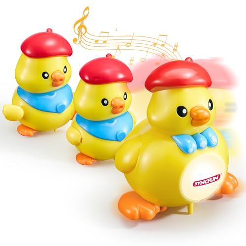 SYNCFUN Musical Duck Toy with 2 Baby Ducks, Crawling Tummy Time Toy with Light & Music, Early Learning Education, Christmas Birthday Gift for Boys Girls Aged 6+ Months, Easter Gift