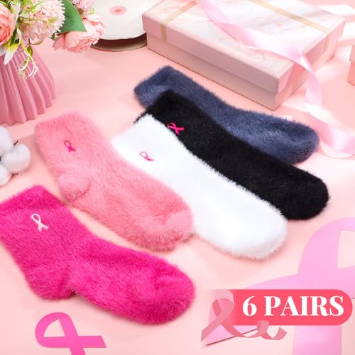 JenPen 5 Pairs Breast Cancer Awareness Fuzzy Socks for Women Pink Ribbon Slipper Socks Plush Thick Warm Cancer Awareness Survivors Chemo Gifts Bulk Accessories2