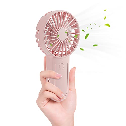 Mini Fan, Portable Handheld Fan With Telescopic Hook, 3-Adjustable Speed Rechargeable Fan with 1200mAh Battery for Indoor and Outdoor Travel, Pink