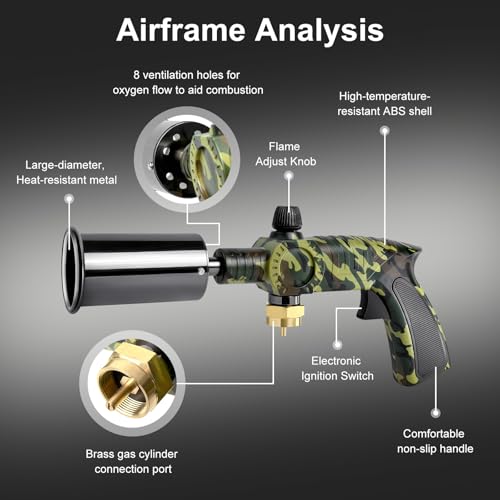 Propane Torch Kit - 5500W High-Powered Kitchen Blow Torch, Adjustable Flame Weed Burner Multipurpose Lighter for Cooking BBQ Camping Gardening Pet Care DIY Projects (Tank NOT Included) - Camouflage by M-CONFETTI-DEN - Used condition - Image 2
