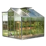 GFP Gewächshaus Viola Alu-Rahmen 222x223 cm, 6 mm Doppelstegplatten, mit automatischem Fensteröffner & Fundament - Made in Austria