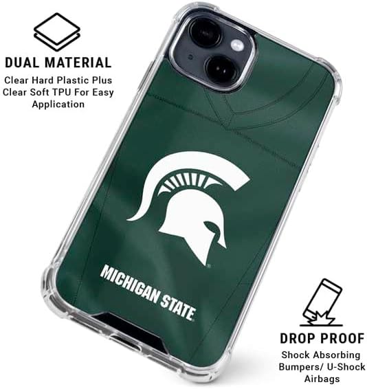 Skinit Clear Phone Case Compatible with iPhone 14 - Officially Licensed Michigan State University Green Jersey Design