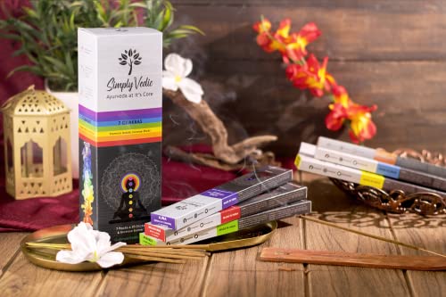 Simply Vedic 7 Chakra Incense Stick Premium Agarbatti With 7 Chakra Evil Eye Lava Stone Bracelet For Meditation, Yoga, Reiki, Healing (20 Sticks Pack X 7 Variants) #TOP1