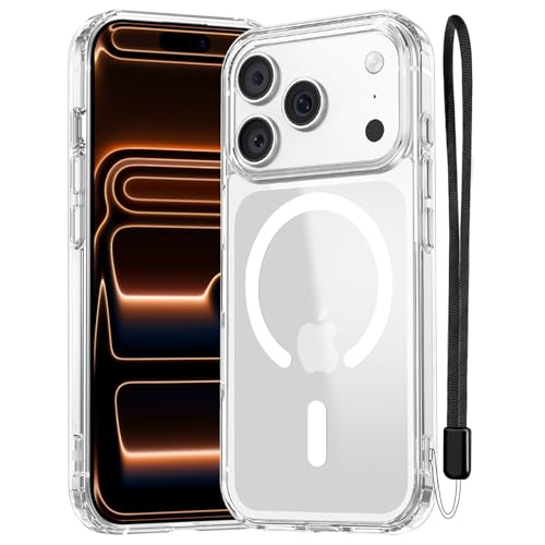 NEWC Magnetisch Hülle für iPhone 17 Pro Max (6 9 Zoll) kompatibel mit MagSafe Ultimate stoßfest-starker Magnetismus und militärischer Schutz-schlanke Hülle mit Umhängeband-Transparent