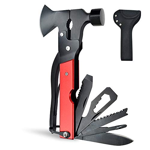 Portable Stainless Steel Camping Multi Tool, Mini Folding Multitools Kit with Axe Hammer