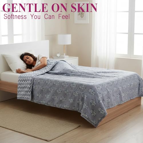 Trance Home Linen Premium 100% Cotton Dohar for Single Bed | 150 GSM | Reversible Ac Comforter | Light Weight All Season Soft Blanket (58x90 Inches | Aurora Grey)