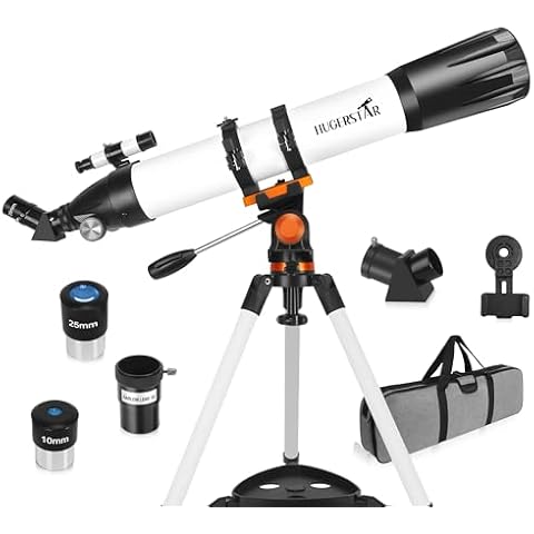 HUGERSTAR Telescope, 90mm Telescopes for Adults Astronomy & Kids & Beginners, 800mm Refracting Telescope Fully Multi-Coated High Transmission Coatings with Phone Mount, Observe The Moon and Stars Cover