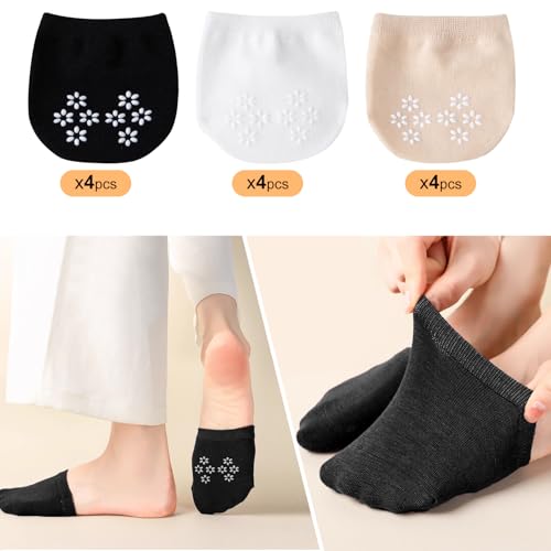 14 Pairs Toe Topper Socks Set, 12 Pairs Women’s Lace Cotton No Show Socks with Sling Invisible Half Sock Non Slip Grip Low Cut Liner Sock and 2 Pair Anti-friction Pads for Heels Flats Shoes4