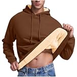 Klijuiaup Mens Fleece Lined Hoodie Winter Cozy Thickened Thermal Sherpa Jacket Fuzzy Fleece Sweatshirt Casual Warm Fluffy Hooded Sweater Jumpers Tops Faux Fur Coats Outerwear Brown