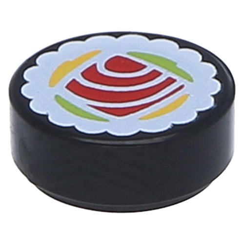 Preisvergleich Produktbild 1x LEGO 98138pb038 Fliese Bedruckt (Sushi) 1x1 / Schwarz