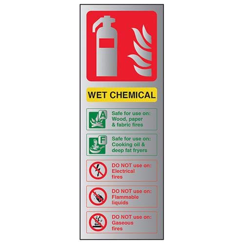 V Safety Fire Extinguisher-Wet Chemical ID Sign - 100mm x 280mm - Self Adhesive Alu Effect