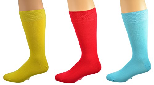 Sierra Socks Men's Crew Cotton Solid Vibrant Colorful Seamless Toe Socks 3 Pair Pack