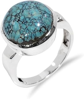 Statement Ring Silver Minimalist Ring Turquoise Round Cabochon Natural Gemstone Engagement Ring For Her Home H-SR22-P