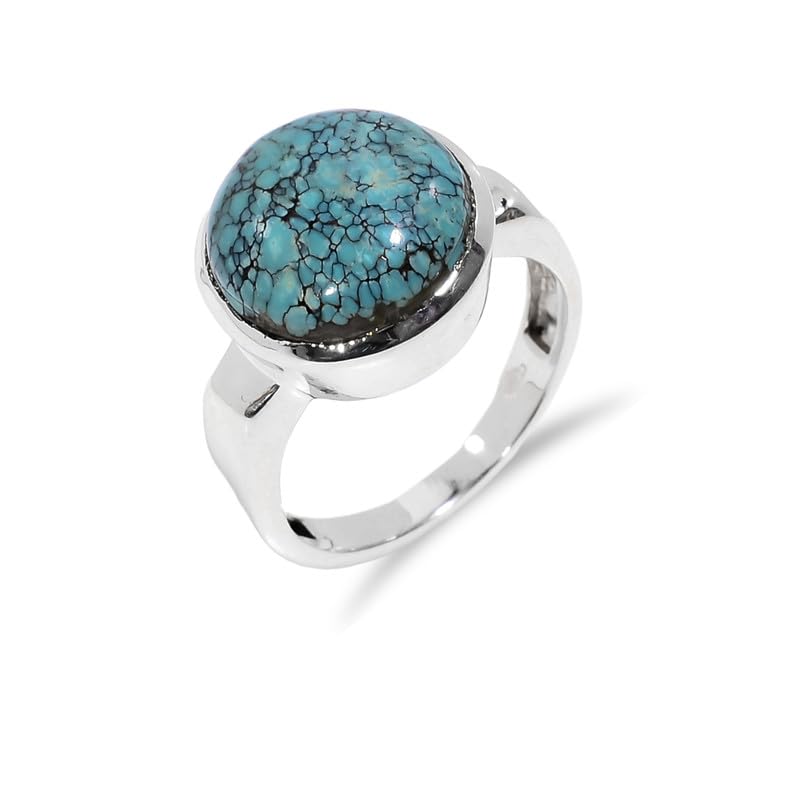 Bague turquoise artisanale en argent massif fait main pour femme