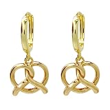 Fun Cute Pretzel Huggie Hoop Earrings, 18k Gold Plated Dainty Food Charm Jewelry, Novelty Gift for Women Food...