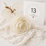 Floraltop 13th Wedding Gift Lace Gift Set, 13th Wedding Anniversary,Handmade Real Lace Flower, Lightweight Leaf Fringes Scarf Shawl for Wife Women