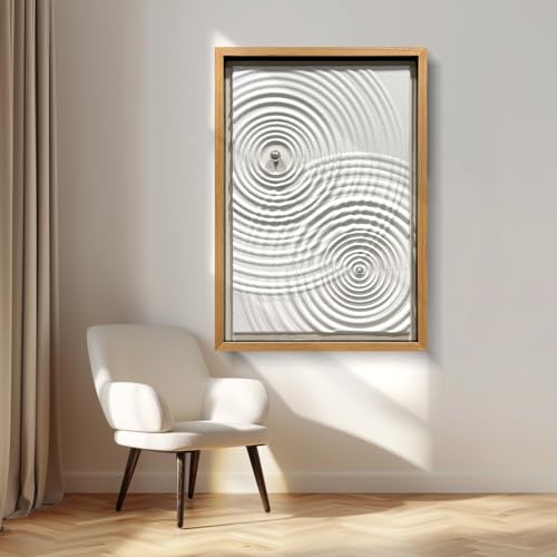 BrightA Modern Wave Texture Wood Wall Art with Silver Metal Sphere, Light Gray 3D Carved Panel for Living Room Bedroom Office Decor 27.5"x39.4"
