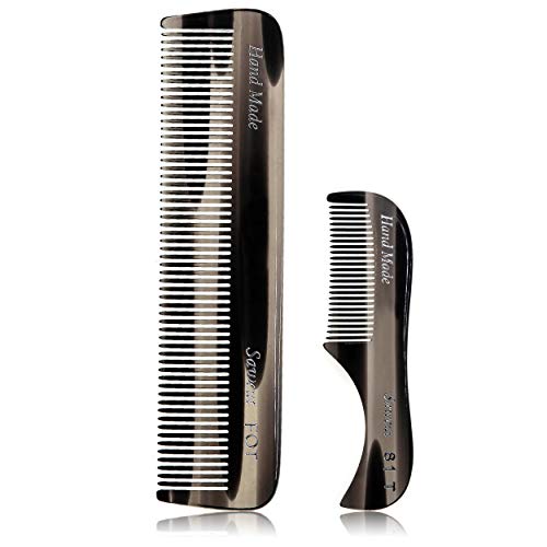 Kent Handmade Set of Graphite Combs - 81T Beard and Mustache Comb and FOT Pocket Comb, Hand Polished Soft Rounded Teeth, Beard Care Kit, Travel, and Home, Daily Grooming