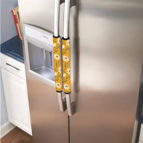 Image of Refrigerator Door Handle Covers Set of 6 Kitchen Electrical Appliance Decor Handles Keep Clean Anti-Slip Fridge Accessories Home Decor, Daisy Yellow-Orange